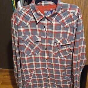 Casual Plaid Button-Down Shirt - Red and Gray
